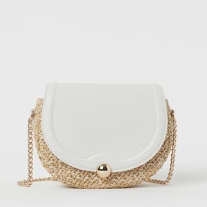 H&M White and Tan Crossbody Bag with Gold Chain